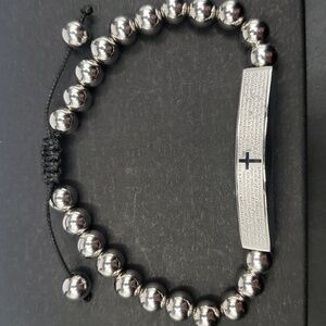 Men's Stainless Steel Adjustable Beaded with Lord's Prayer Bracelet